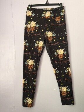 Black Leggings XL-2X Floral Bull Print